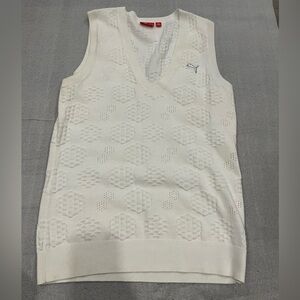 [L] Puma White Knit Polo Golf White Vest V-Neck Unisexs